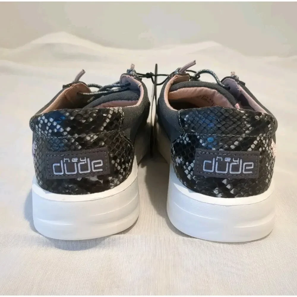Hey Dude Karina Black Snakeskin Back Tennis Shoe Womens 8 Comfort